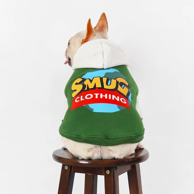 Green cotton dog coat for large breeds in sizes L, XL, 2XL, 3XL, and 4XL.