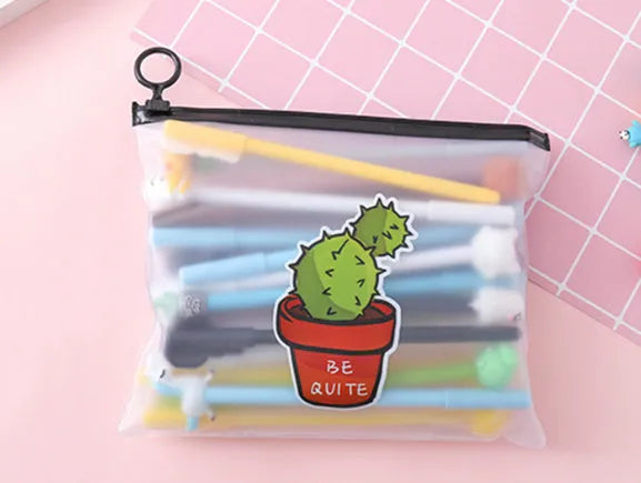 Marvel series cartoon cactus pen set with 20 black 0.5mm pens in plastic case