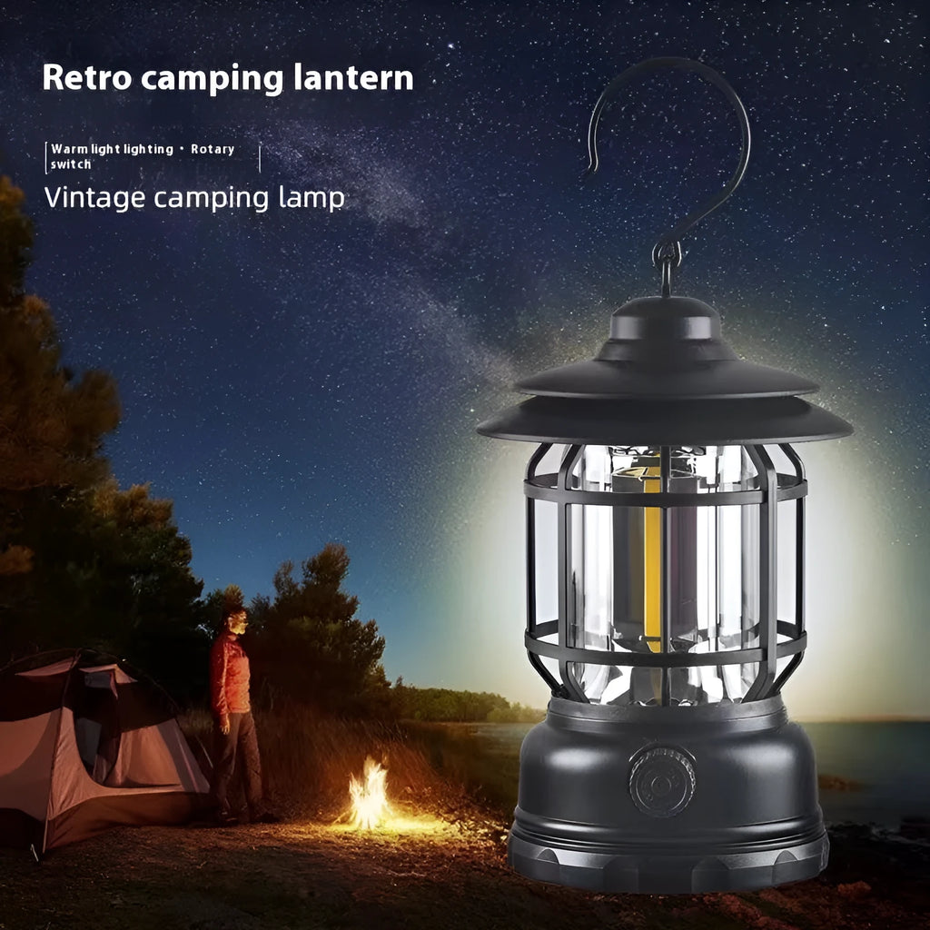 Portable camping head lamp lantern in choice of dark green, black, or red colours with battery options