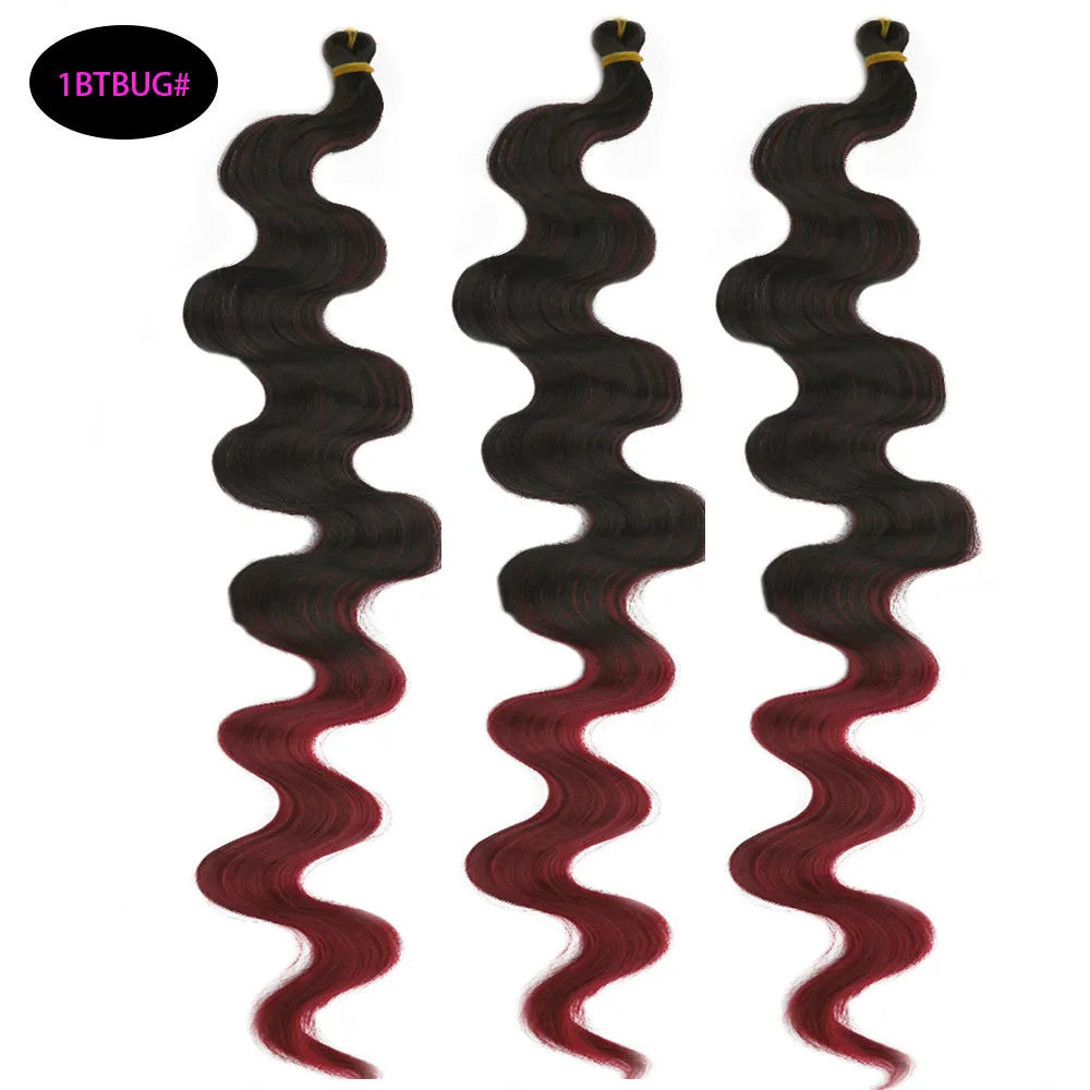 Wine red synthetic crochet braiding hair with big waves, shown at 24 inches length.