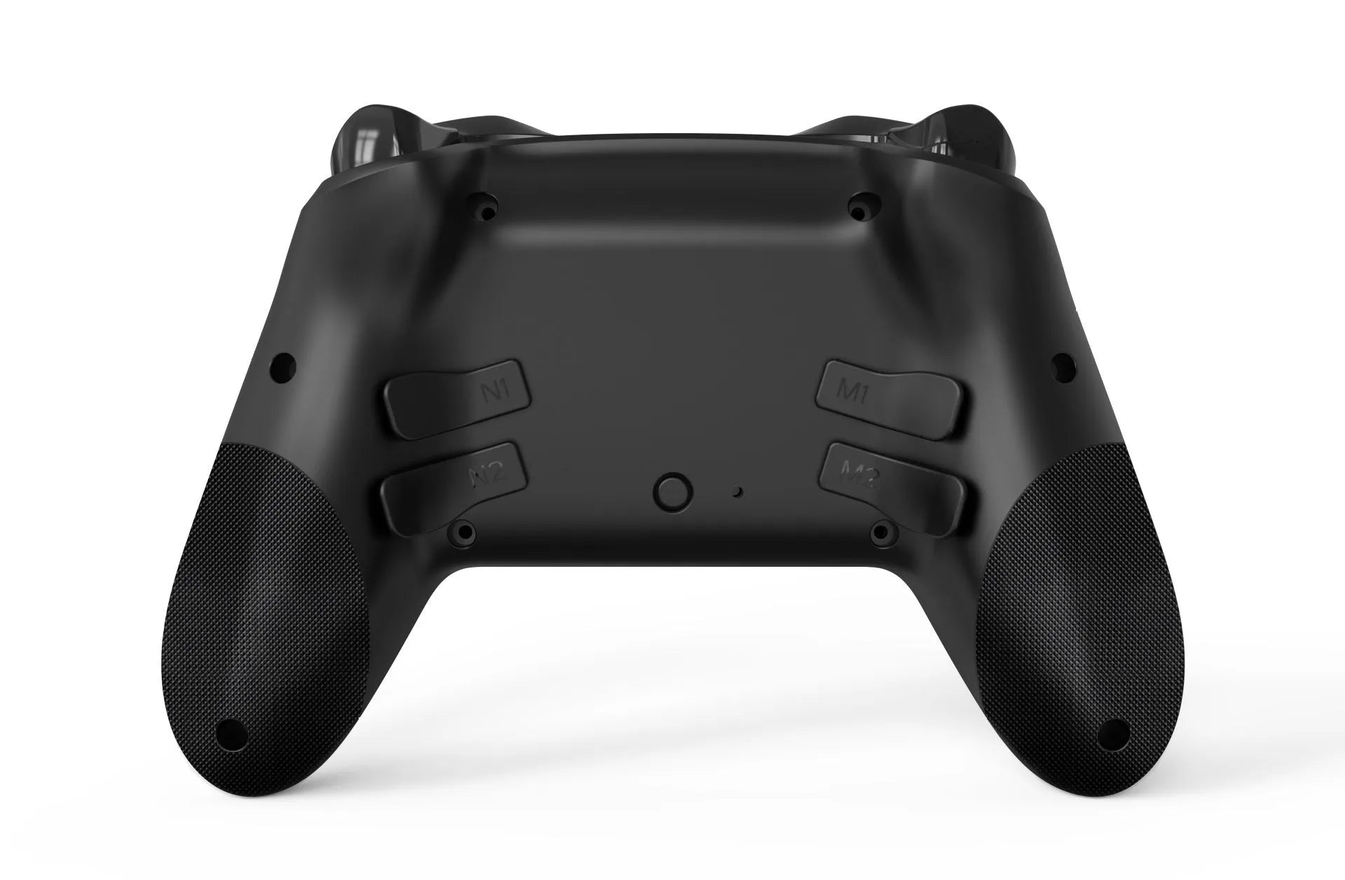 Black wireless game controller with leather-textured grips for Nintendo Switch gaming