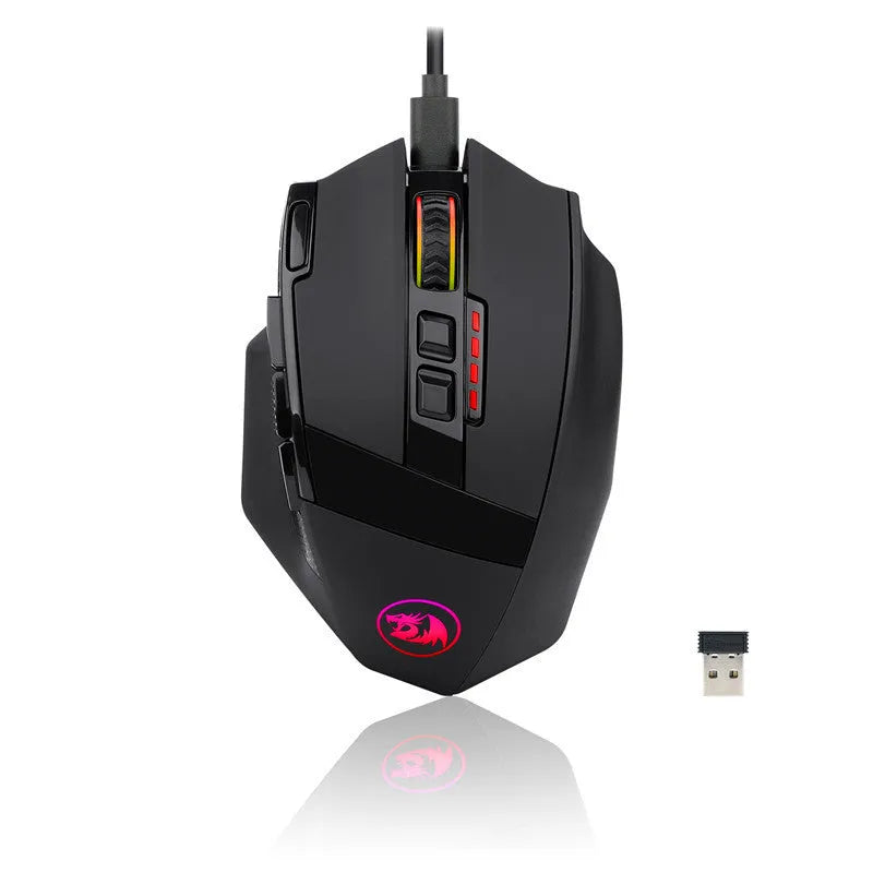 Black Redragon M801P gaming mouse with nine buttons, wireless and wired dual mode connectivity