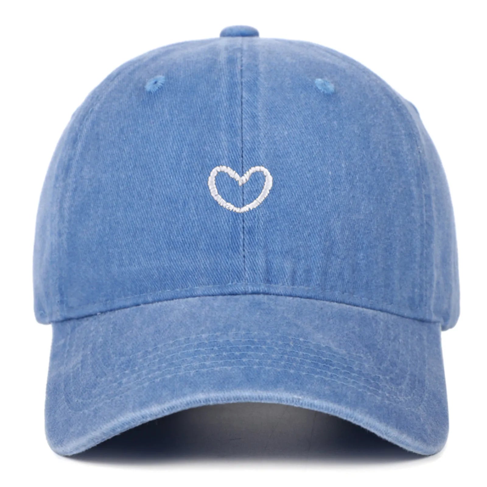 Retro-style cotton baseball cap with embroidered 'love' word, shown in an adjustable size.