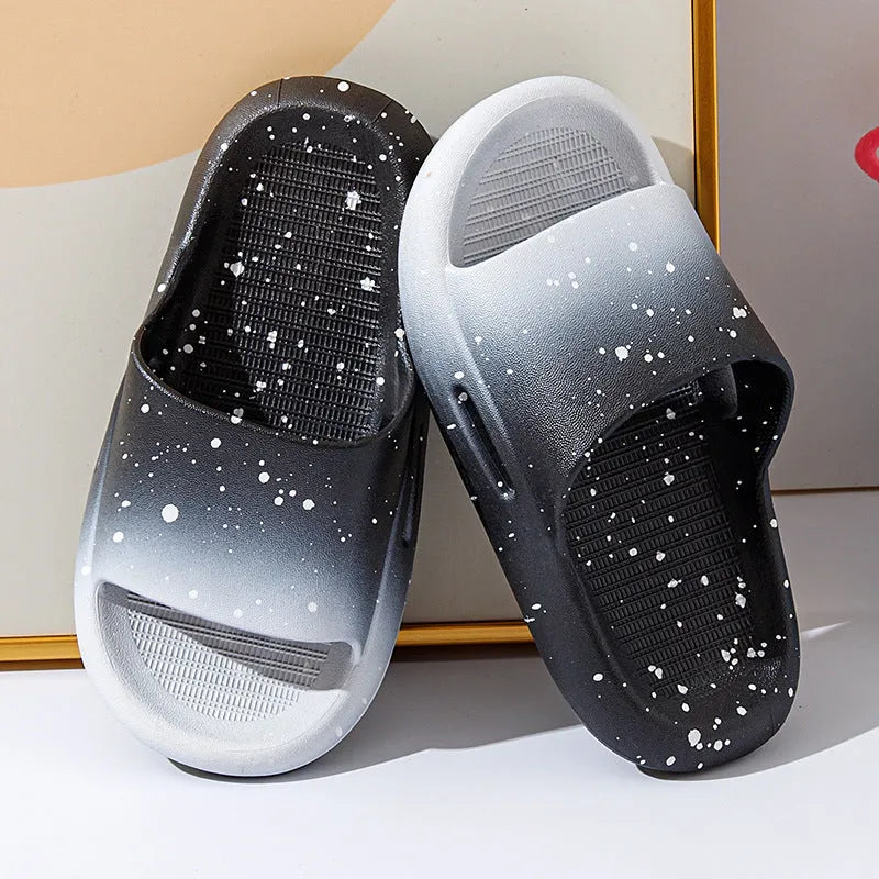Gradient blue PVC slippers for children on a white background, showing sandal-style design.