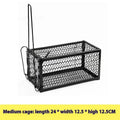 Automatic mouse trap cage in metal and plastic construction for indoor rodent control