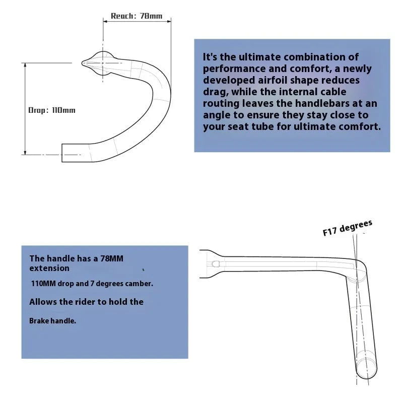 Carbon fibre road bicycle handlebar showing red double line graphic and 420mm width
