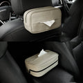 Black PU leather hanging storage box with carrying handle for car and home organisation