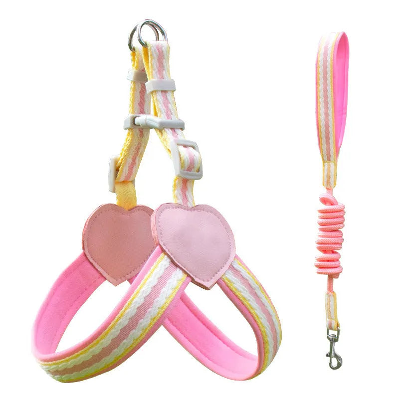 Nylon dog walking harness with chest strap and rope leash in multiple colour options
