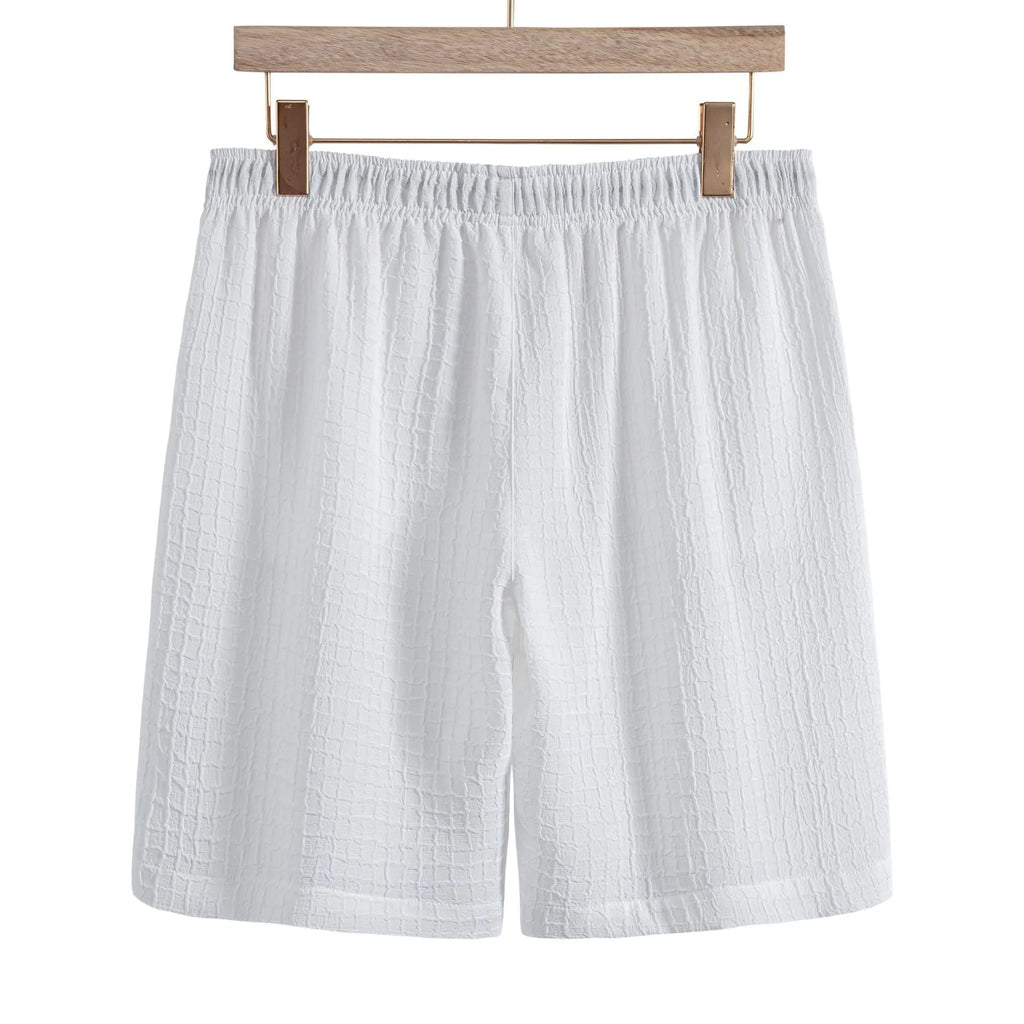 Men's white cotton blend jacquard short sleeve shirt and matching shorts casual suit