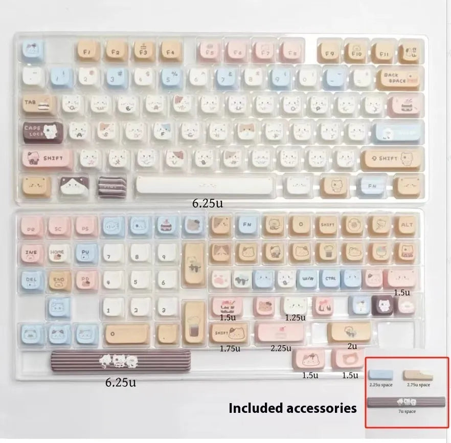 High Sea Salt Cat PBT sublimation key caps for mechanical keyboards with colourful design