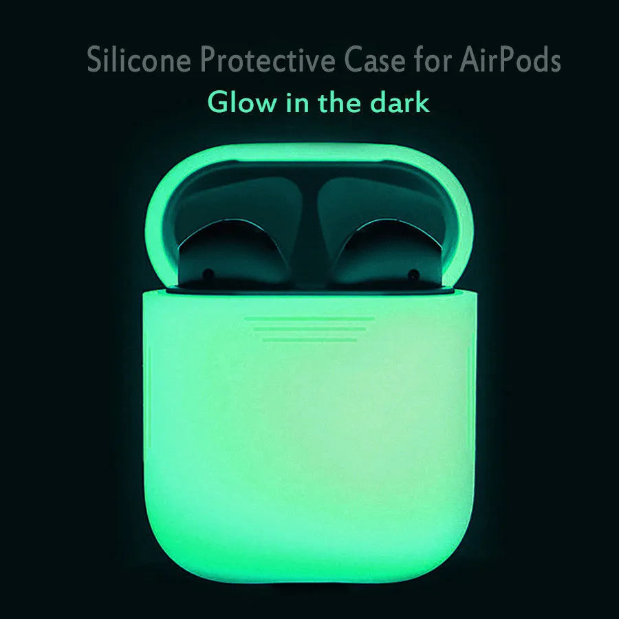 Luminous solid colour silicone flip-open protective case for Apple AirPods.