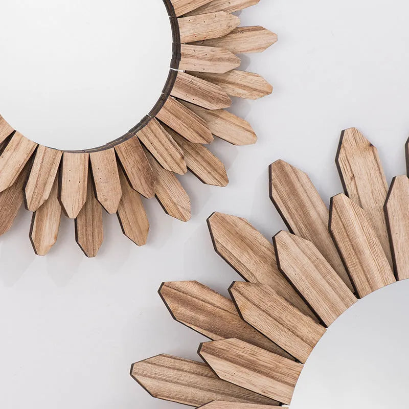 European-style solid wood hanging mirror in baked colour finish available in 30cm, 43cm, and 50cm diameters