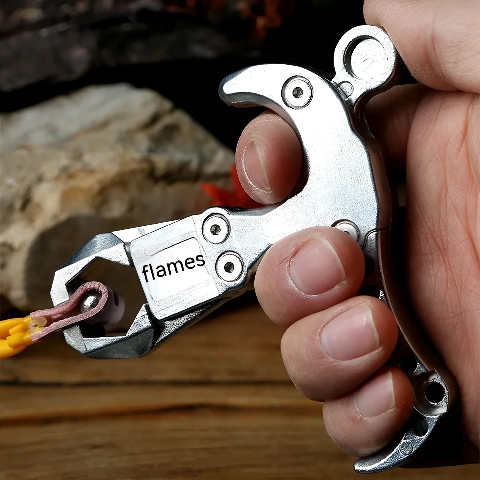 Zinc alloy archery release aid showing its two-axis harpoon clip for bowstring connection