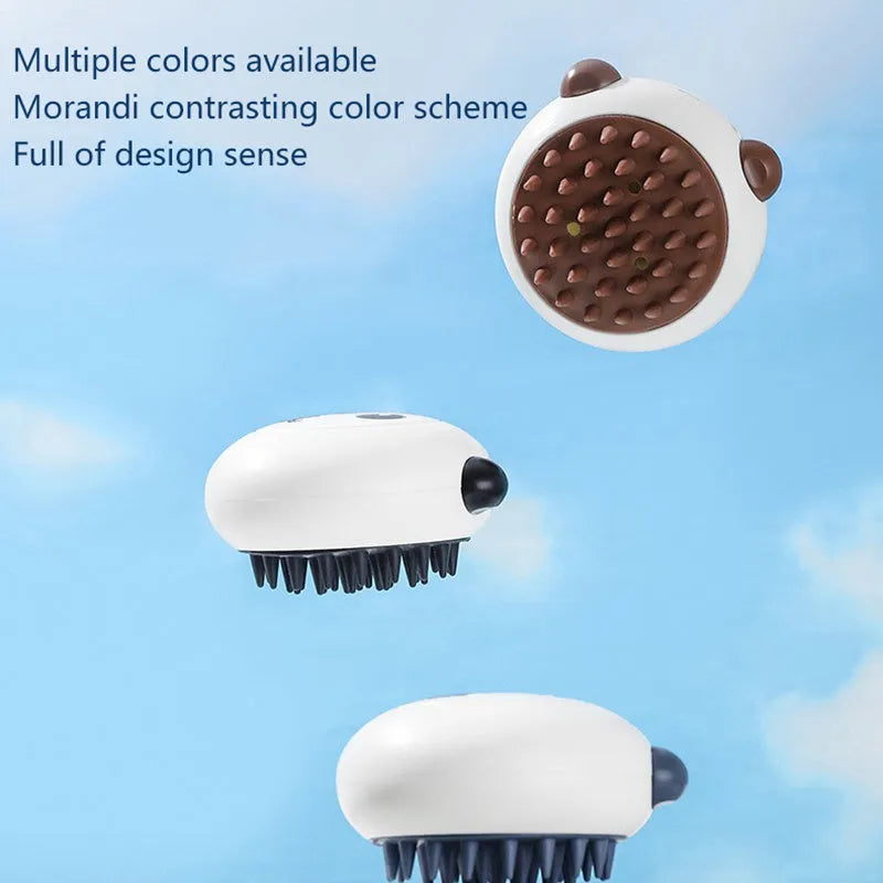 Panda-shaped silicone pet bath brush with soft bristles for cats and dogs in blue colour