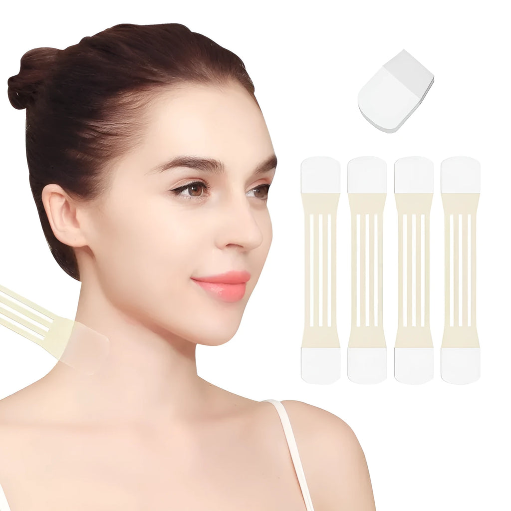 Skin tone neck firming adhesive tape with lifting strips and patches
