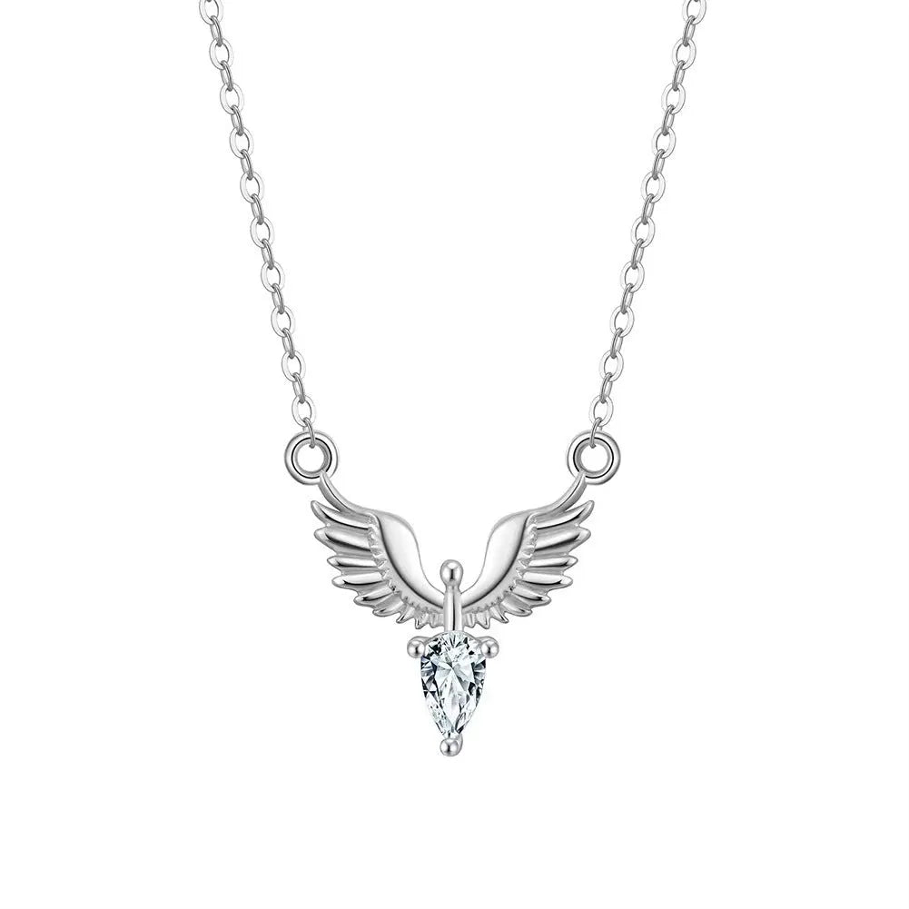 Silver eagle pendant necklace with adjustable chain in white gold or yellow gold electroplated finish