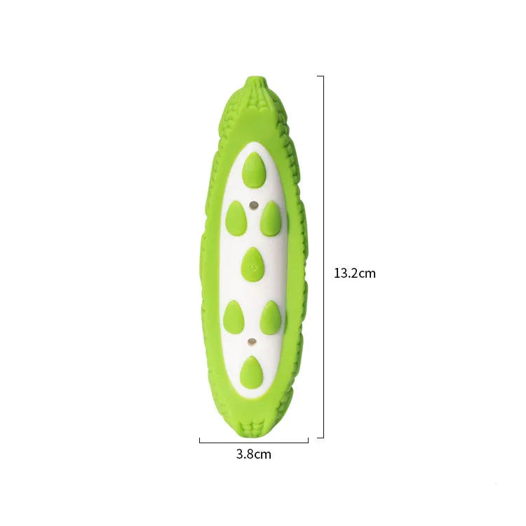 Green and purple simulation bone dog chew toys shown in large and small sizes