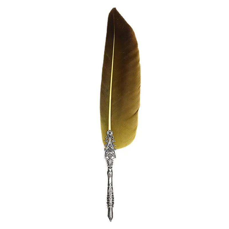 Vintage feather dip pen in 10 colours with zinc alloy construction and 30cm length