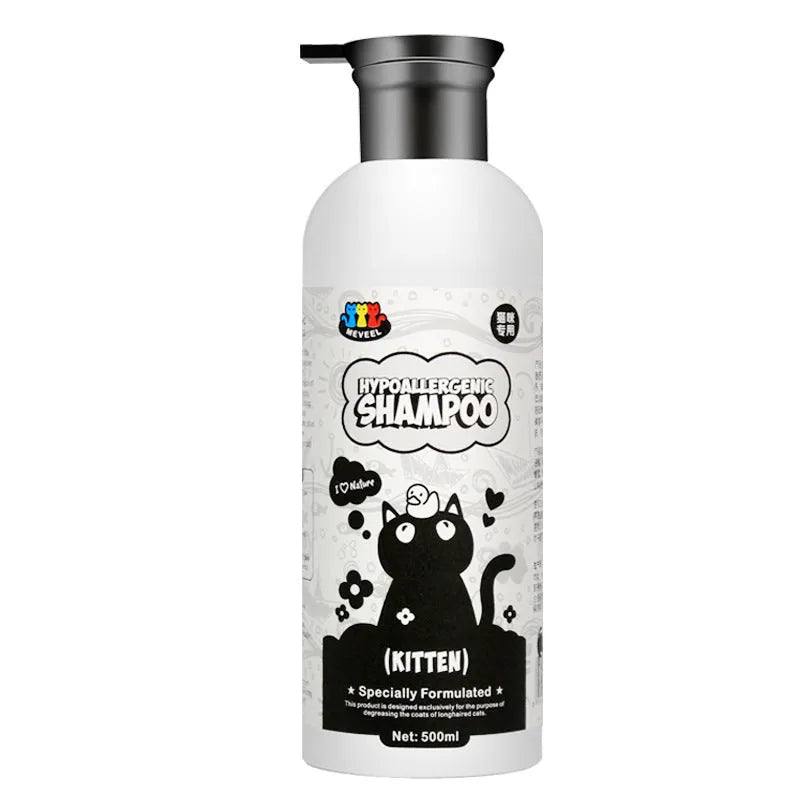 500ml cat shower gel bottle for anti-mite sterilization and degreasing, with 280ml black chin oil deoiling lotion for cats