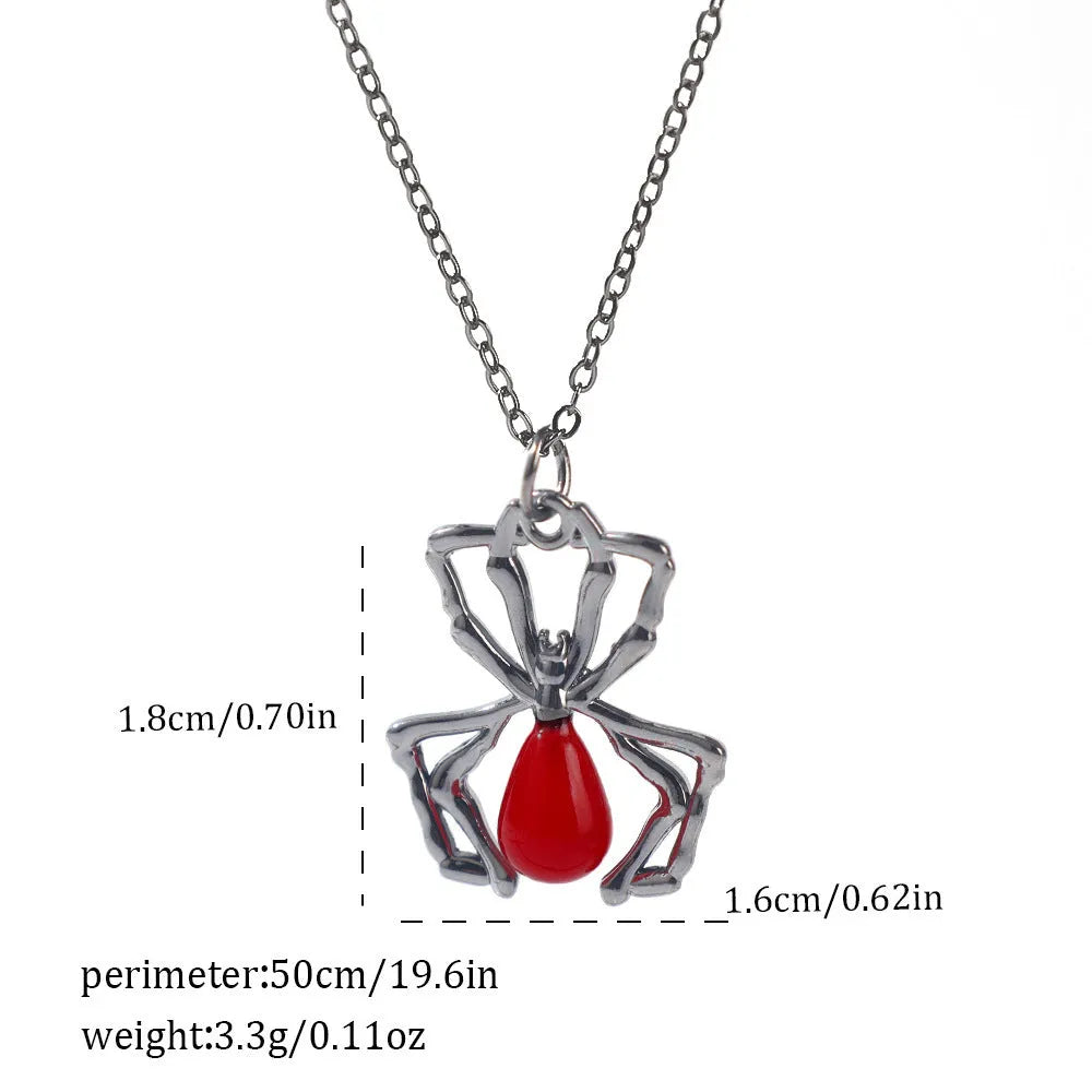Dark style zinc alloy Halloween necklace with a spider or bat pendant on a regular chain.
