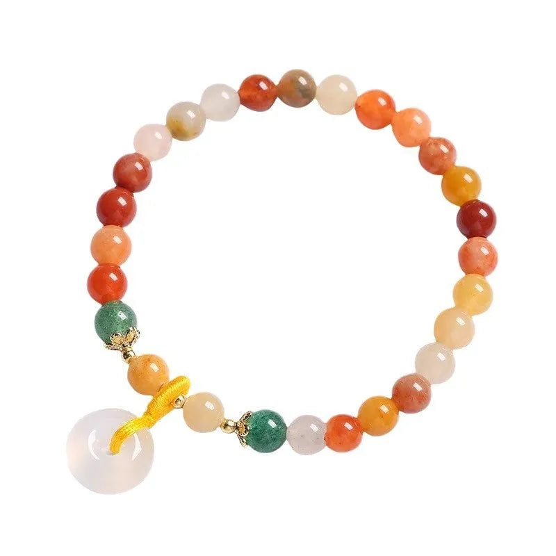 Natural jade bracelet with safety buckle clasp showing 6mm agate and strawberry quartz beads
