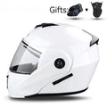 Electric motorcycle helmet with double lens exposed design, ABS plastic shell, available in S M L XL and six colours.
