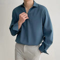 Men's loose lapel casual shirt in polyester blend available in four colours with non-ironing properties