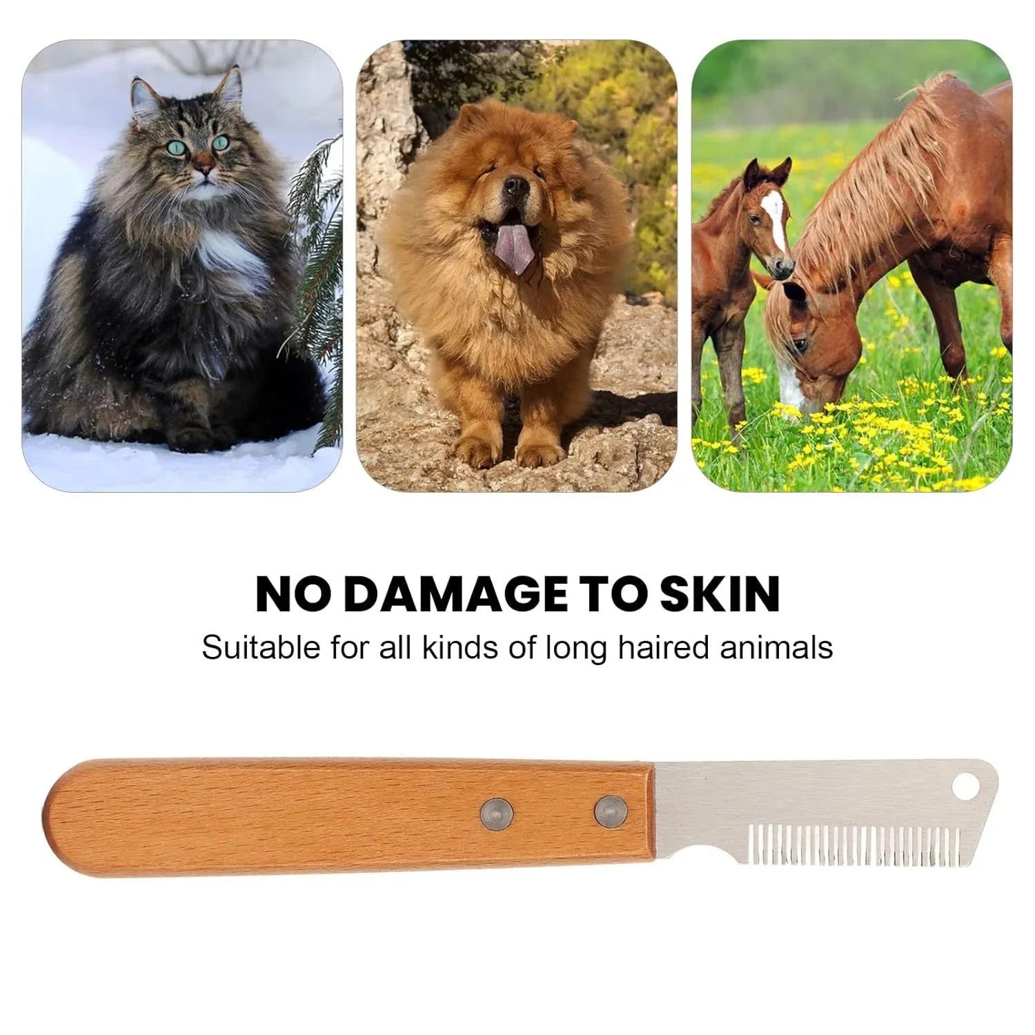 Pet stripping comb grooming tool with wood handle for dogs and cats