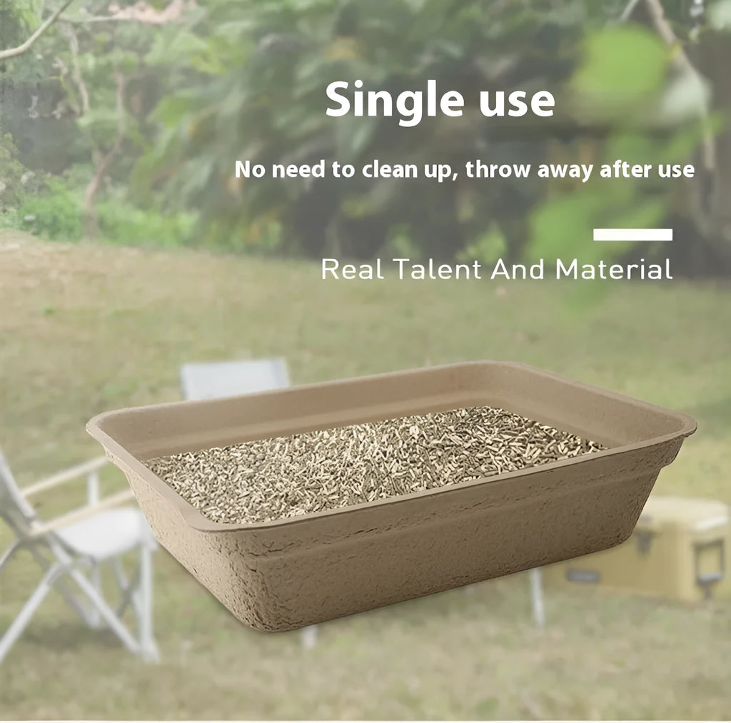 Brown disposable waterproof cat litter box with three size options for small pets.
