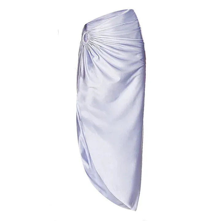 Purple one-piece swimsuit with matching wrap skirt made from quick-drying polyester fabric