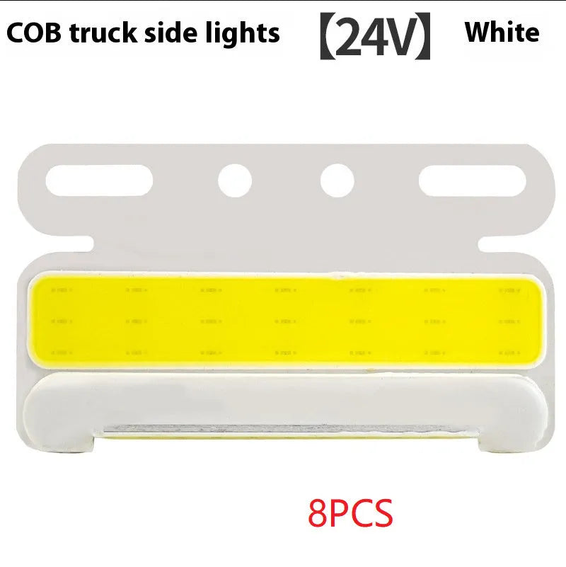 COB LED truck side marker light with aluminium housing in red, yellow, green, blue, or white for 12V and 24V vehicles.