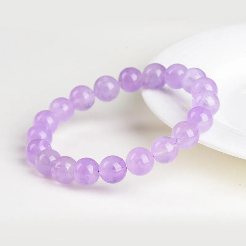 Lavender amethyst crystal bracelet with water ripple geometric pattern and round polished beads