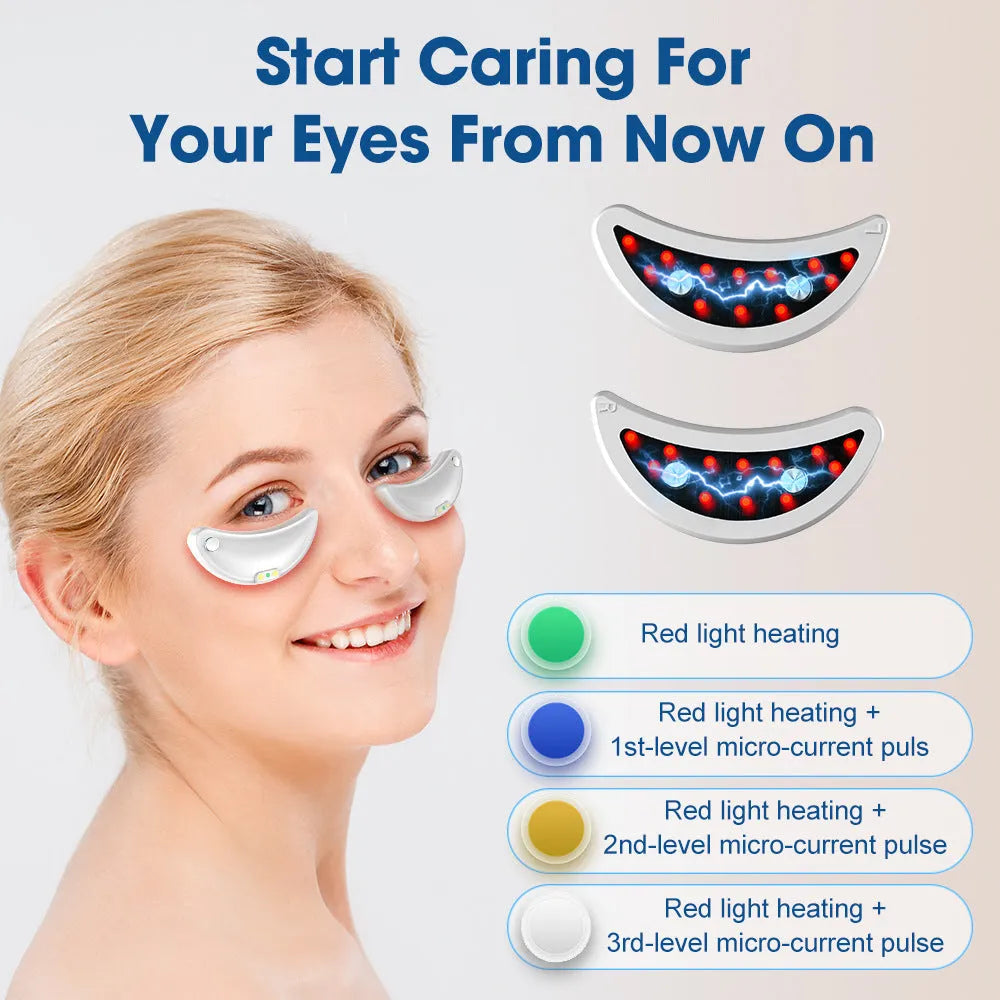 White wireless handheld red light and EMS eye and facial beauty massager device.