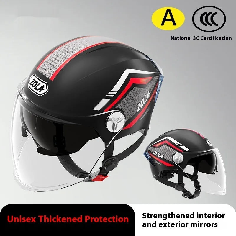 3C certified ABS half motorcycle helmet with double mirror visor in various colours for men women and children