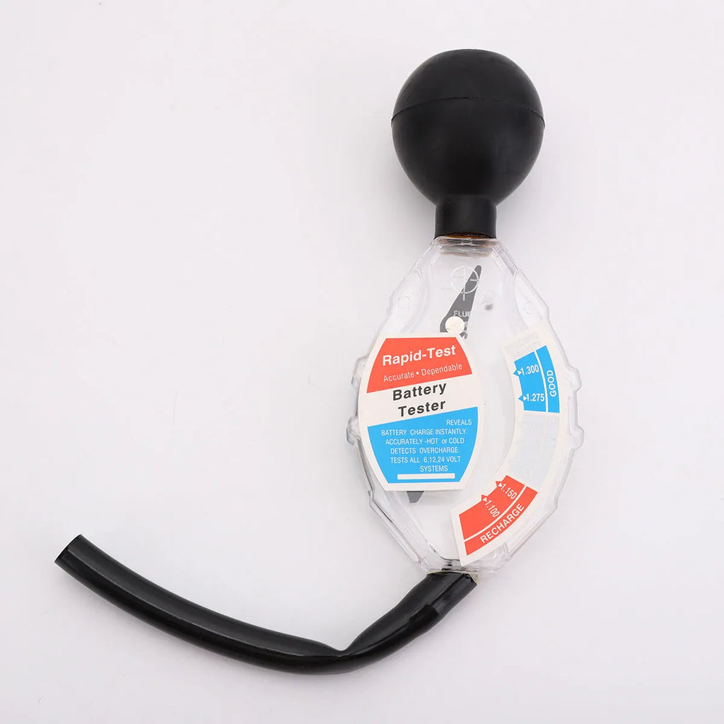ABS plastic electrolyte hydrometer for testing lead-acid battery fluid specific gravity.