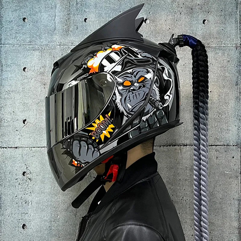 Couples' Dirty Braids full face motorcycle helmet in Black Clown graphic style on a white background.