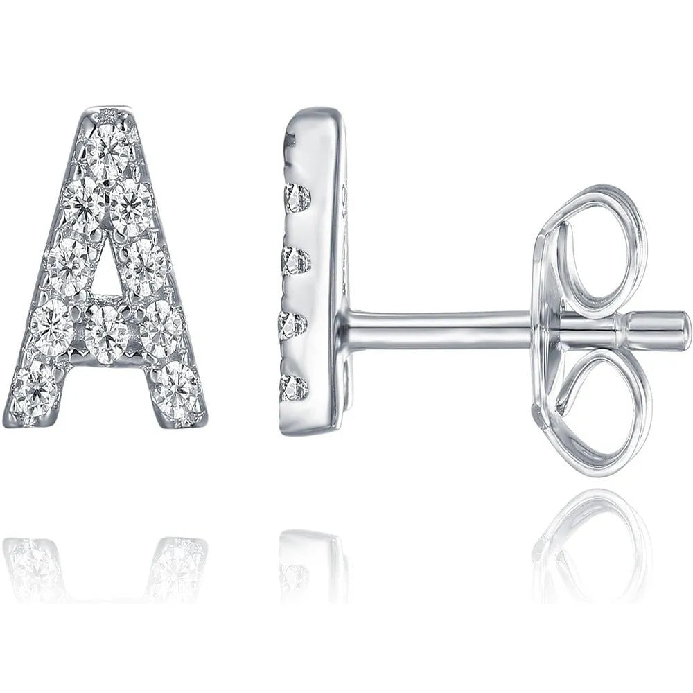 Brass gold-plated alphabet earrings showing single capital letter designs from A to Z with zircon elements