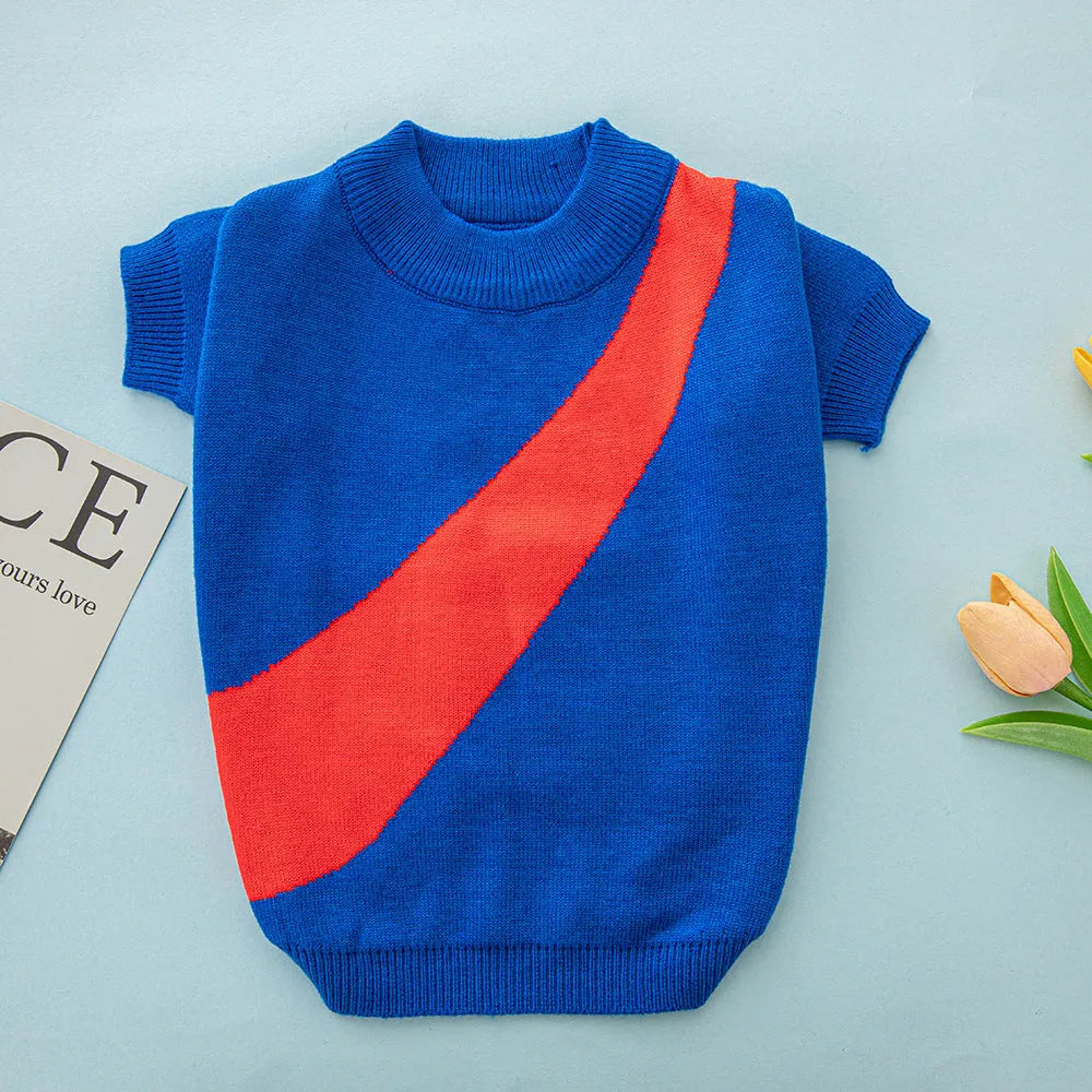 A casual wool knit sweater for a corgi or poodle, shown in one of six available colours.