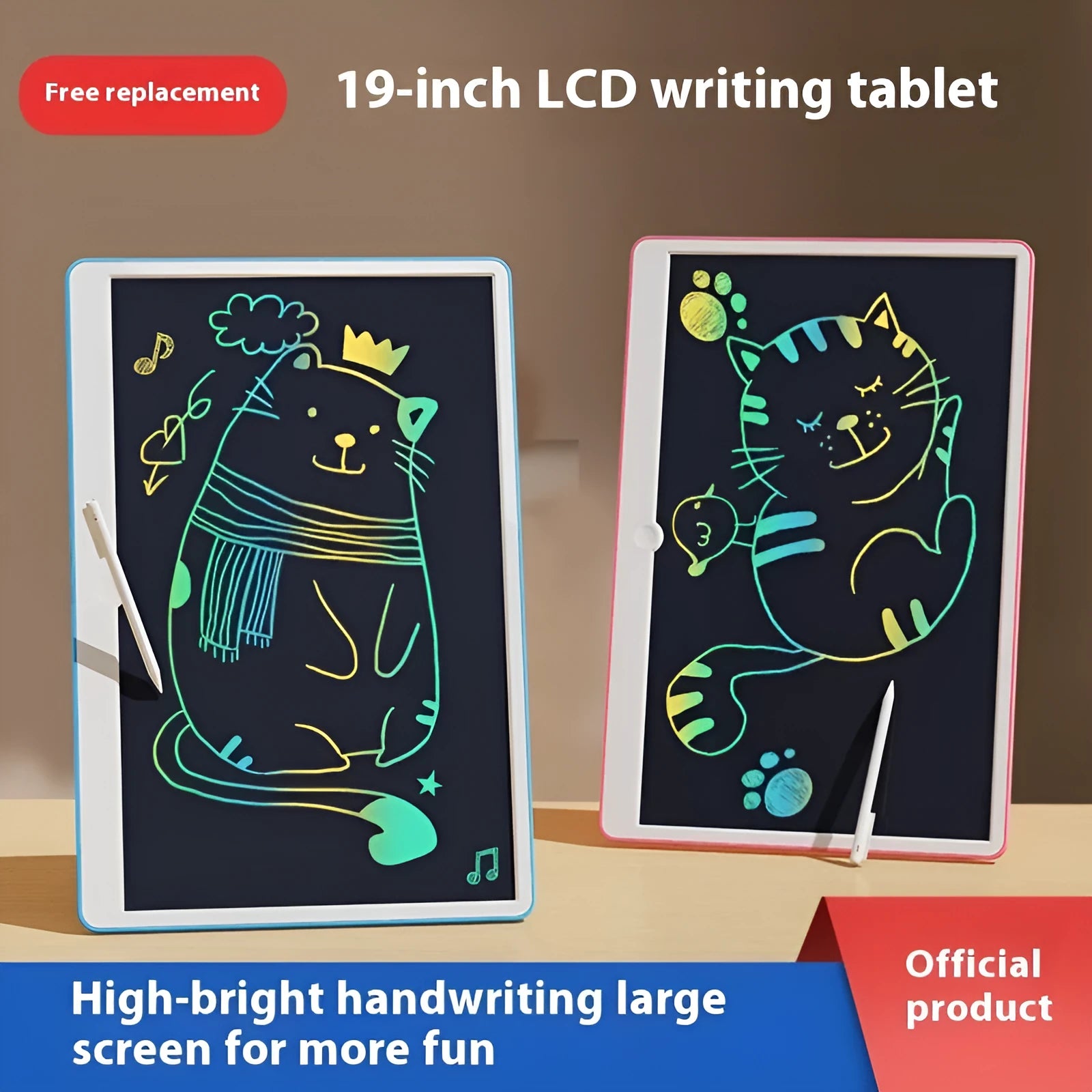 19-inch LCD children's drawing board with stylus in blue and white colour option