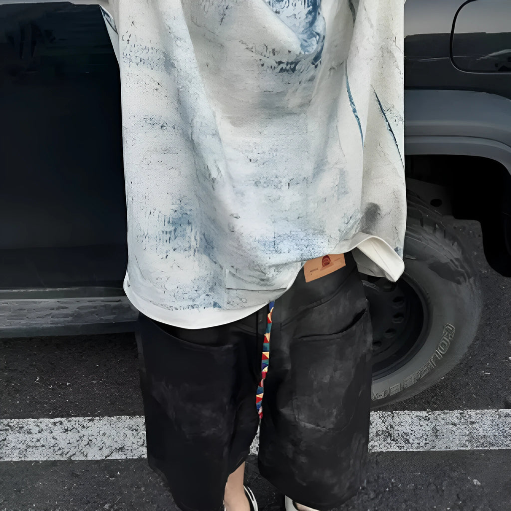 Korean style loose fit T-shirt with tie-dye print design and short sleeves