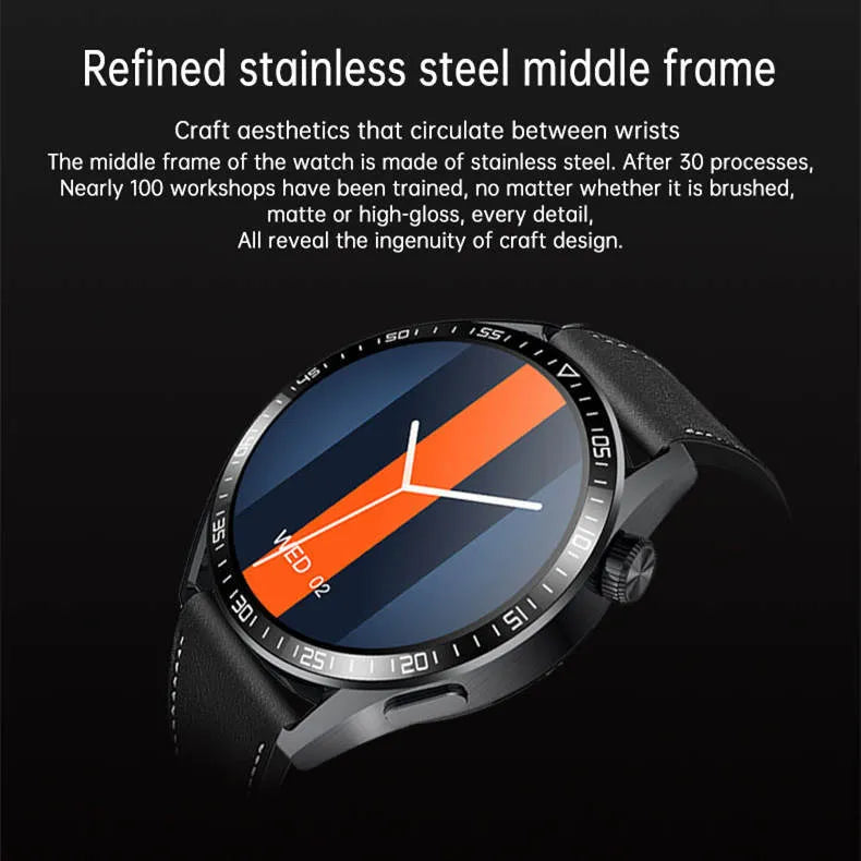 Black GS3 Max smartwatch with colour touch screen displaying health stats, on a silicone wristband.