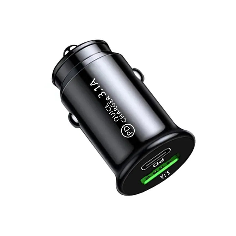 Dual USB port car charger converter in black bare metal for 12V cigarette lighter socket charging