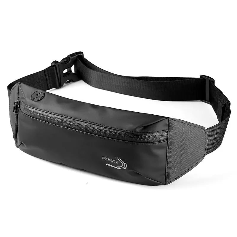 Men's waterproof waist bag in Derm Oxford polyester showing blue, black and grey colour options