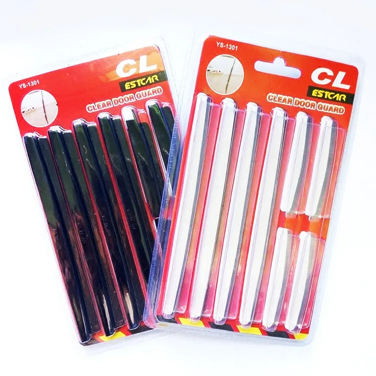 White plastic car door edge protection bumper strip set on a clean background
