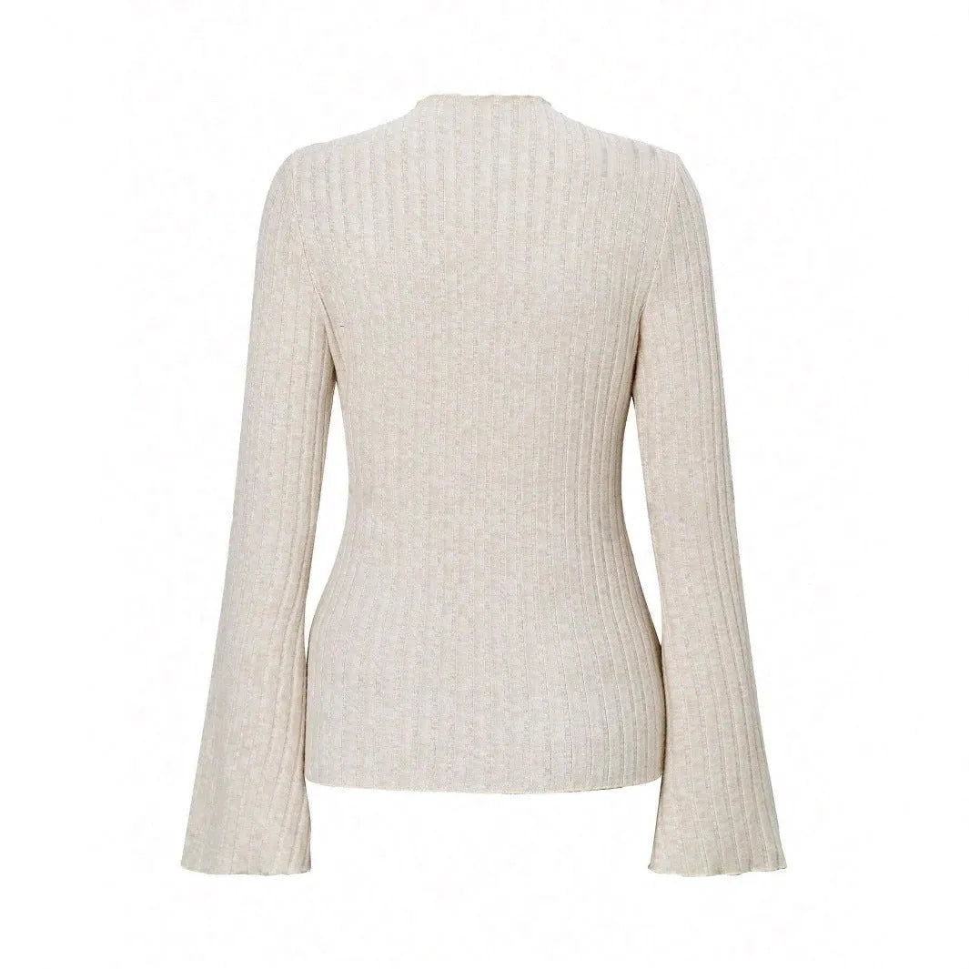 Long sleeve round neck top with lantern sleeves in black brushed polyester fabric
