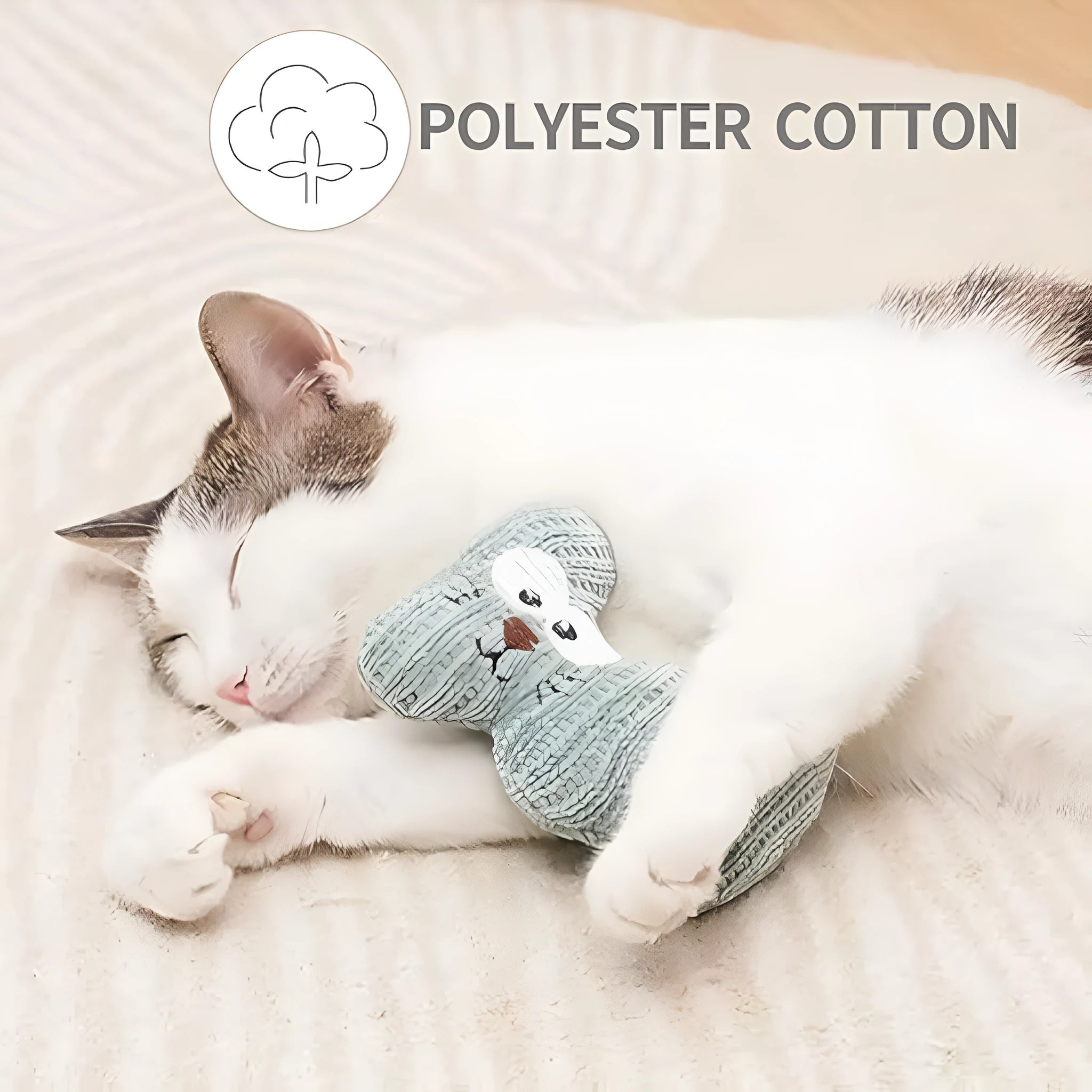 Cyan and light coffee plush cat toy with rope and bell for catnip play
