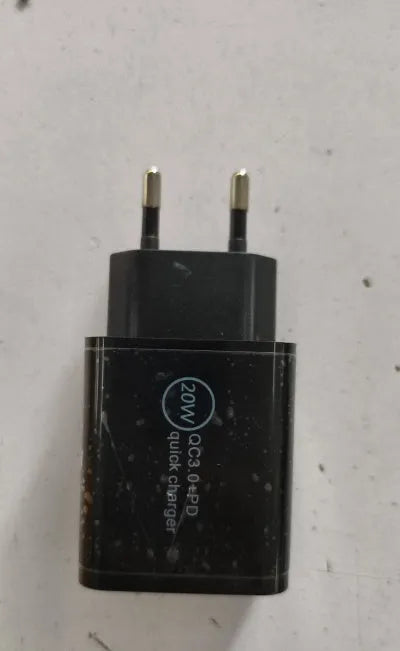 Black 18W USB-C PD fast charger with US plug for smartphone charging