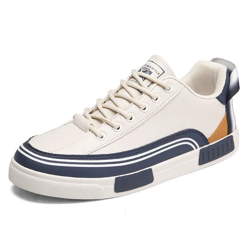 Men's breathable mesh and canvas casual shoes in white and green with flat heel and round toe design