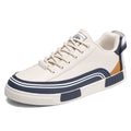 Men's breathable mesh and canvas casual shoes in white and green with flat heel and round toe design