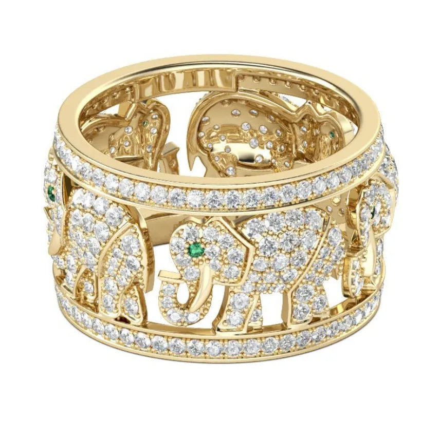 Alloy elephant ring with full diamond detail in electroplated finish